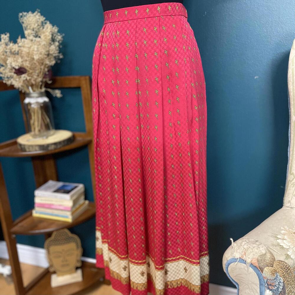 Vintage 1980s SOO by Soo Yung Lee 100% Silk Pleated Maxi Skirt size XS